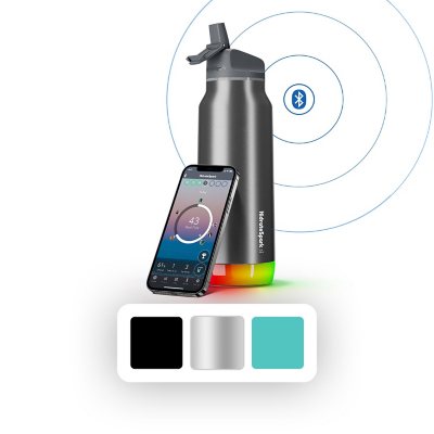 HidrateSpark PRO STEEL - 32 oz. Smart Water Bottle + Bonus Straw Lid -  Silver - Apple