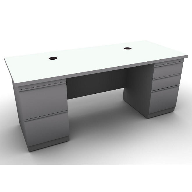 SNAP!Office Double Pedestal Linear Desk - Aluminum Gray & Frosty White Top