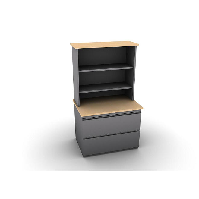 SNAP!Office - Filenza with Bookcase - Aluminum Gray & Amber Maple Top
