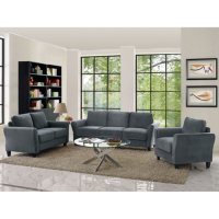 Denver Teardrop-Arm 3-Piece Living Room Set, Grey