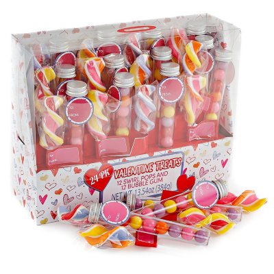 Valentine Swirl Pops and Gumball Tubes, 24 pack - Sam's Club