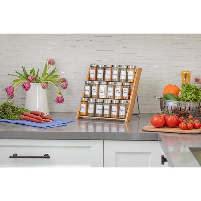 Shop Large Bamboo Spice Shelf with 12 Herb & Spice Jars, Spice Rack