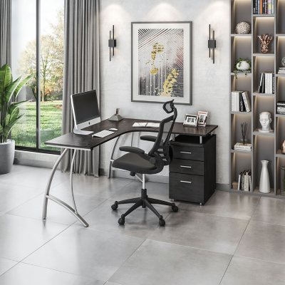 Photos - Office Desk Techni Mobili Modern L- Shaped Computer Desk with File Cabinet and Storage