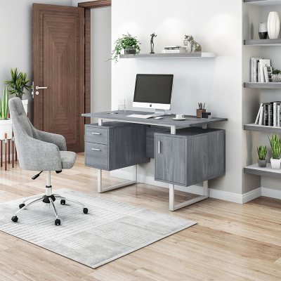 Techni Mobili Modern Office Desk with Storage, Grey (Incomplete Just 1-Box /2 of 2)