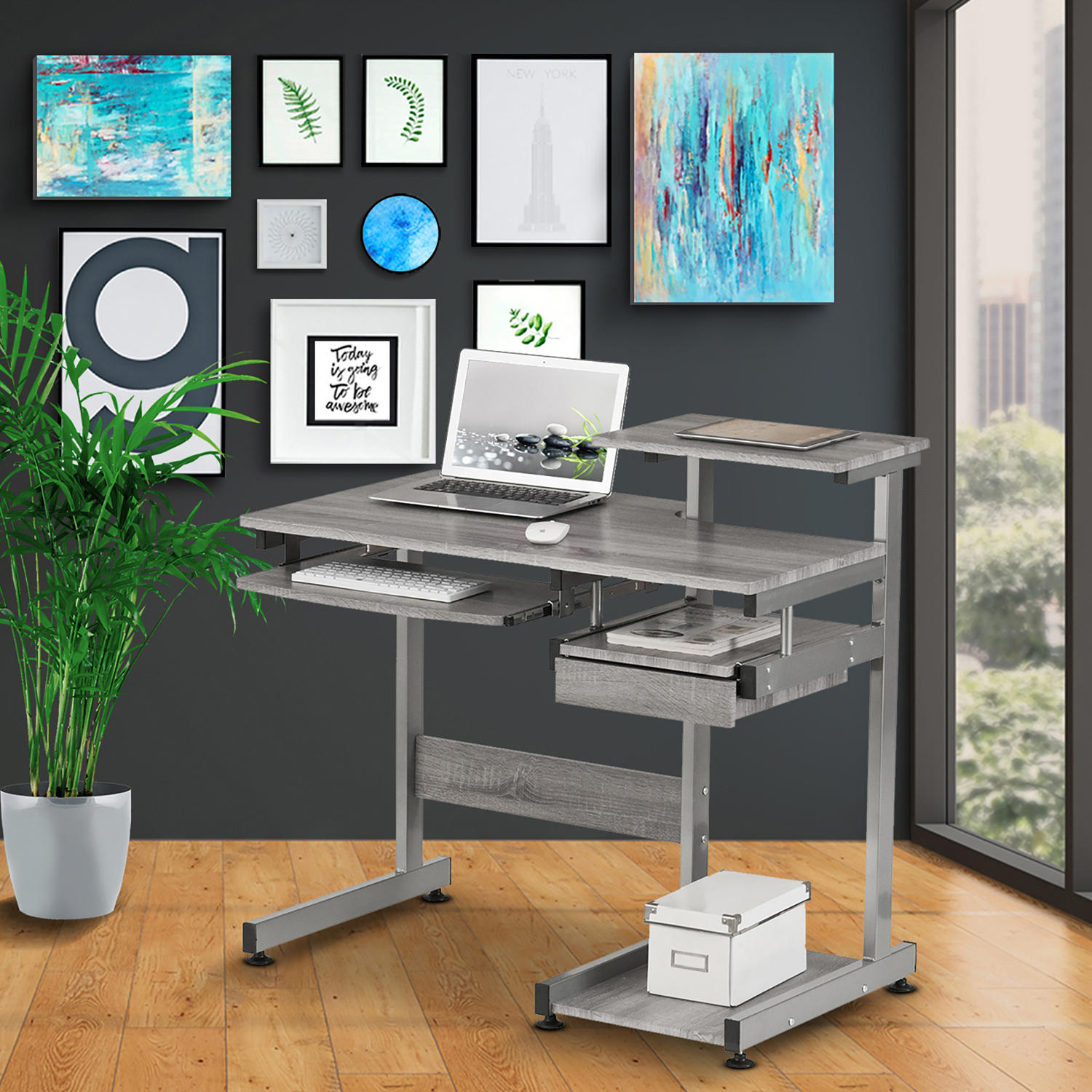 Techni Mobili Complete Computer Workstation Desk, Grey
