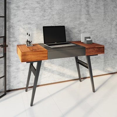 Photos - Office Desk Techni Mobili Writing Desk - Dual Side & Pull-Out Front Drawer - Coated Gr