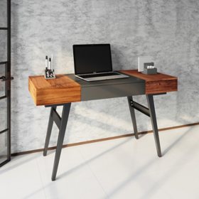 Techni Mobili Writing Desk with Coated Grey Steel Frame - Mahogany