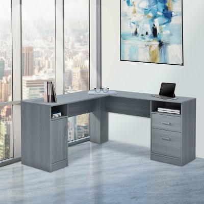 Techni Mobili Functional L-Shape Desk with Storage, Grey - Sam's Club