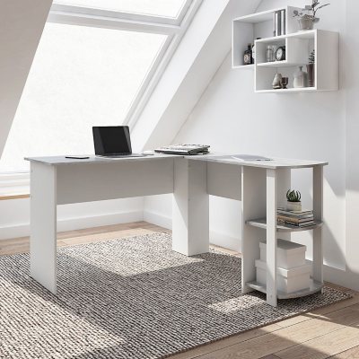 Photos - Office Desk Techni Mobili Modern L-Shaped Desk with Side Shelves, Grey RTA-8413L-GRY
