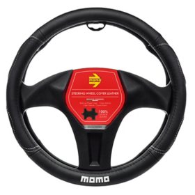 MOMO Leather Steering Wheel Cover, Black and White