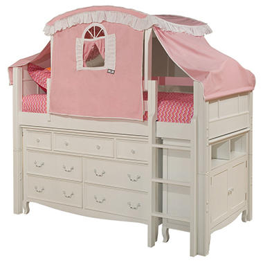 Emma Twin Loft Bed with Canopy, Dresser and Media Cabinet