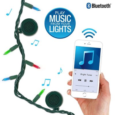 Bright Tunes Indoor/Outdoor Multi Colored Incandescent String Lights with Bluetooth Speakers, Green Cord Bright Tunes Indoor/Outdoor Multi Colored Incandescent String Lights with Bluetooth Speakers, Green Cord