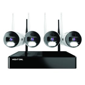 Night Owl Wi-Fi Bluetooth NVR with (4) AC Powered Wi-Fi IP 4K Spotlight Cameras with 2-Way Audio and 1TB Hard Drive