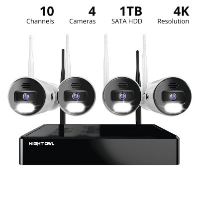 Night Owl Wi-Fi Bluetooth NVR with (4) AC Powered Wi-Fi IP 4K Spotlight  Cameras with 2-Way Audio and 1TB Hard Drive - Sam's Club
