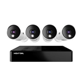 Night Owl Expandable 4 Channel Wired Bluetooth DVR with (4) Wired 4K Ultra HD Spotlight Cameras and 1TB Hard Drive