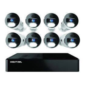 Night Owl 8 Channel 4K Bluetooth NVR with 2TB Hard Drive and 8 Wired IP 4K Spotlight Cameras with 2-Way Audio		