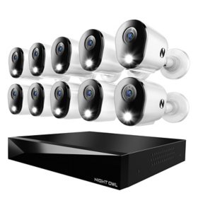 Night Owl 16 Wired 4 Wi-Fi 20 Channel 4K DVR Security System with 2TB Hard Drive and 10 Wired 4K Deterrence Cameras with 2-Way Audio