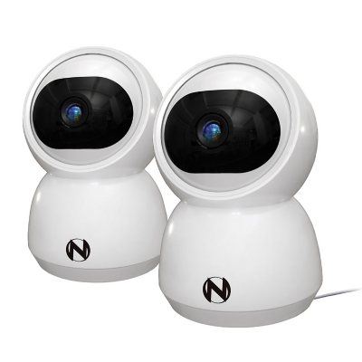 night owl indoor wi-fi 3mp deterrence camera with pan, tilt and 2-way audio, 2 pk.