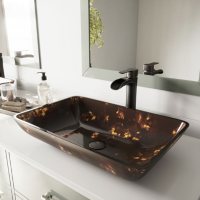 VIGO Rectangular Brown and Gold Fusion Glass Vessel Bathroom Sink 