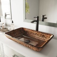 VIGO Rectangular Golden Greek Glass Vessel Bathroom Sink 
