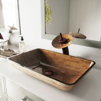 VIGO Rectangular Amber Sunset Glass Vessel Bathroom Sink 