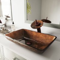 VIGO Rectangular Russet Glass Vessel Bathroom Sink 