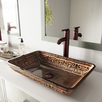 Vigo Rectangular Golden Greek Glass Vessel Sink And Faucet Set Oil Rubbed Bronze