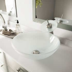 Vigo White Frost Glass Vessel Sink And Waterfall Faucet Set