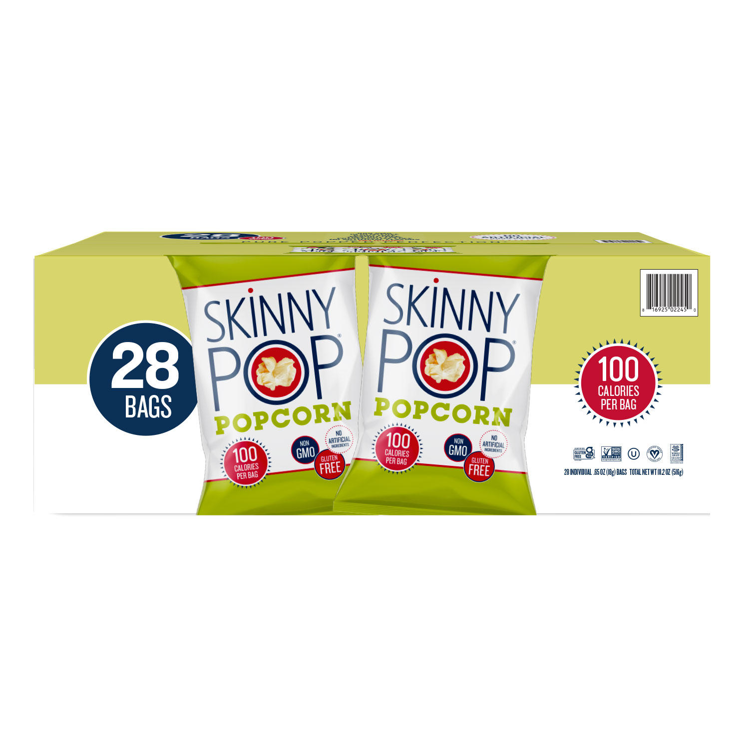 SkinnyPop Original Popcorn Snack Bags 0.65 oz, 28 pk.