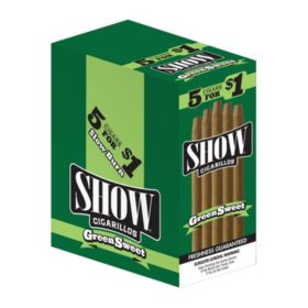 Show Cigarillos, Green Sweet, Pre-Priced 5 cigarillos for $1.00, 15 pk.