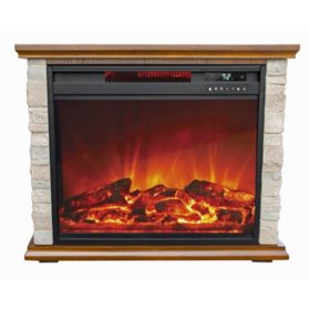 Lifesmart Stone Accent Portable Freestanding Fireplace Heater With