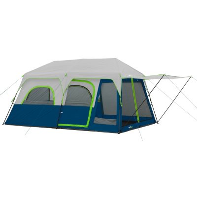 CORE EQUIPMENT 10 PERSON LIGHTED INSTANT CABIN TENT WITH AWNING, SEAM FAULT  TO CARRY BAG