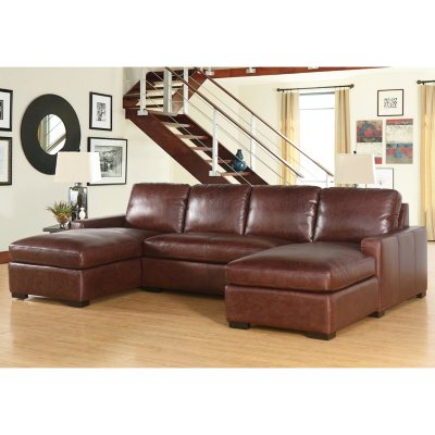 Eiffel Full-Grain Vintage Leather 3-Piece Sectional Sofa - dealepic