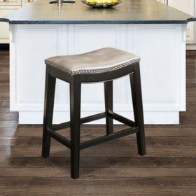  Cosmopolitan Leather Counter Stool with Nailhead Trim, Gray