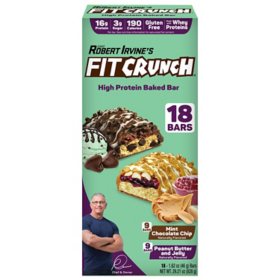 Chef Robert Irvine's FITCRUNCH Protein Bars Variety Pack, Mint Chocolate Chip and Peanut Butter and Jelly  (18 ct.)