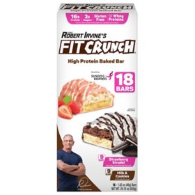 Chef Robert Irvine's FITCRUNCH High Protein Baked Bars, Strawberry Strudel and Milk & Cookies (18 ct.)