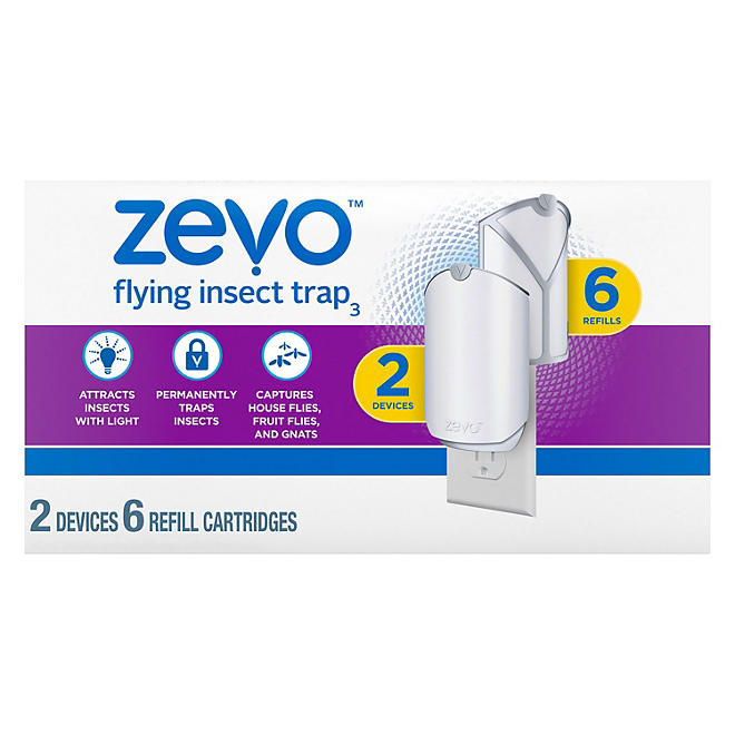 Zevo Flying Insect Trap, Fly Trap 2 devices + 6 refills cartridges