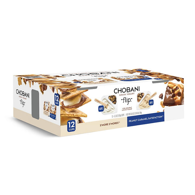 Chobani Flip Variety Pack, S'mores and Peanut Caramel Satisfaction (5.3 oz. cup, 12 ct.)