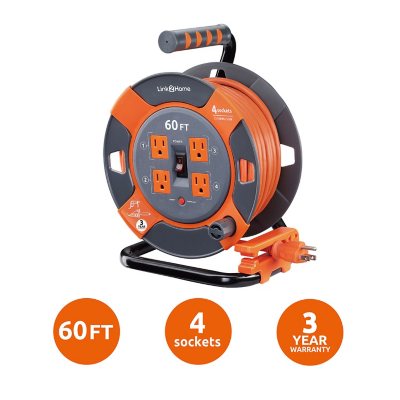 Link2Home Cord Reel 25 ft. Extension Cord 4 Power Outlets - 16 AWG