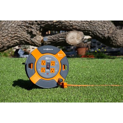 Link2Home Cord Reel 80' Extension Cord with 4 Power Outlets – 14