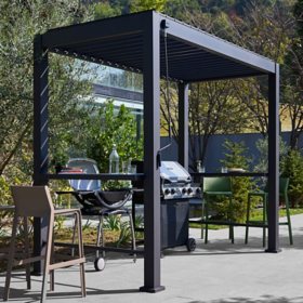 Mirador 5' x 10' Aluminum Grill Pergola w/ Louvered Roof & Bar Table
