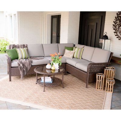 Outdoor sectional with store sunbrella fabric