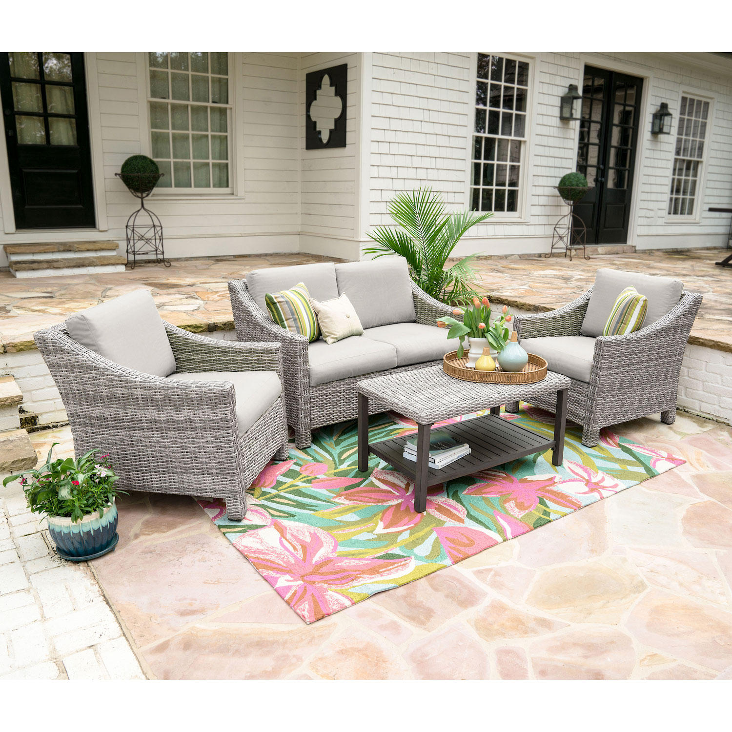 Reynold 4-Piece Outdoor Seating Patio Set With Sunbrella Fabric