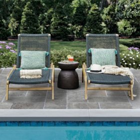 Athens Wood Outdoor Chaise Lounges, Set of 2