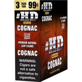 HD Natural Leaf Cigarillos, Cognac Pre-Priced $.99 for 3 cigars, 15 pack