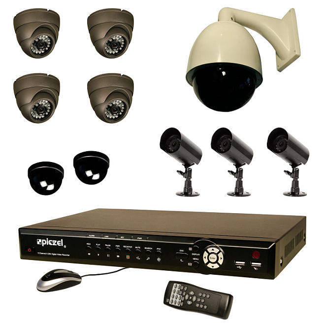 Piczel 7208 8 CH Surveillance System with H.264 DVR, 1TB HDD, 22x Motorized PTZ, 4 Turret Domes, and 3 Bullet Cams