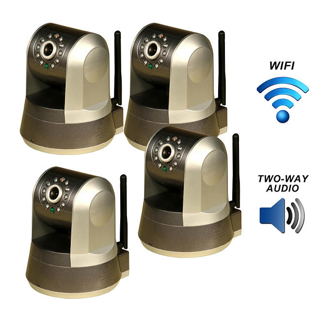 Four Piczel Wi-Fi Wireless Internet Motorized Pan/Tilt Cameras with Smartphone Control and Image E-mail - Model 165-4PK