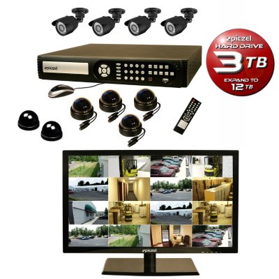 Piczel 16 Channel Security System With 8 540 Tvl Cameras 3tb Hard Drive And 22 Led Monitor Sam S Club