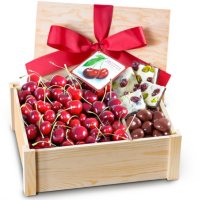 Fresh Cherries and Gourmet Chocolate Gift Crate