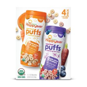 Happy Baby Puffs Variety Pack, Sweet Potato & Carrot and Purple Carrot & Blueberry (2.1 oz., 4 ct.)